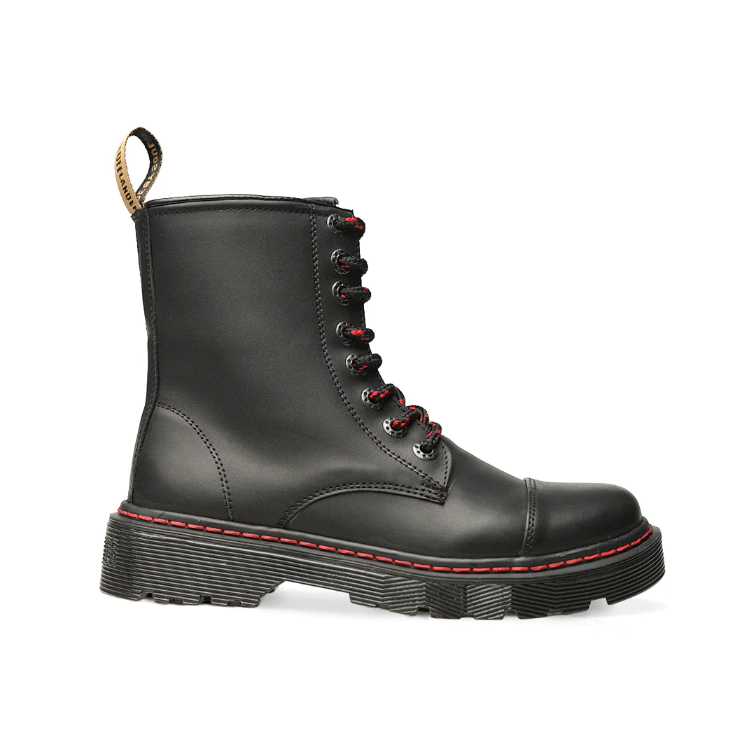 Botas Offlander, Tipo Militar, Piel Crazy, Negro, Costura Frontal - Imagen 2