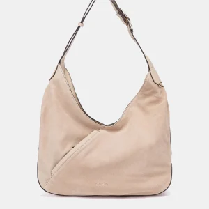 Bolso de hombro en piel y serraje beige