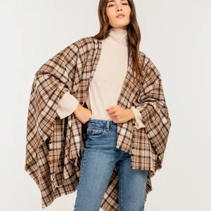 Poncho a cuadros taupe