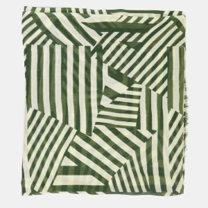 Pañuelo de lana con estampado lineal blanco y verde