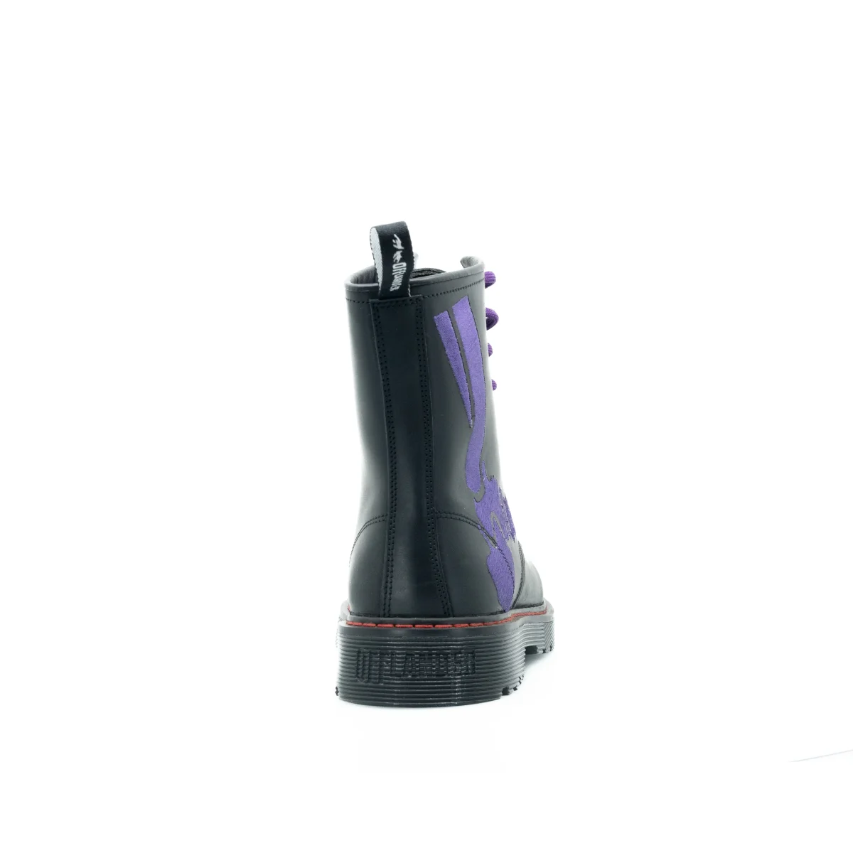 Botas Offlander, Tipo Militar, Piel Crazy, Negro, Huesos Morados Bordados - Imagen 4