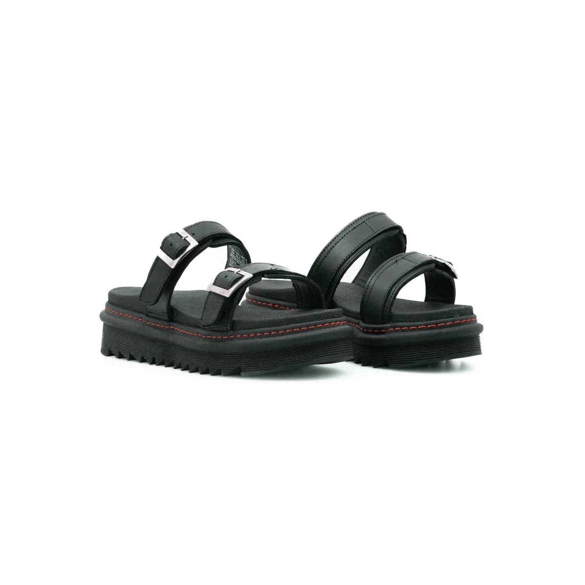 Sandalias Offlander, Tipo Romana, Piel Crazy, Negro, Dos Látigos - Imagen 4