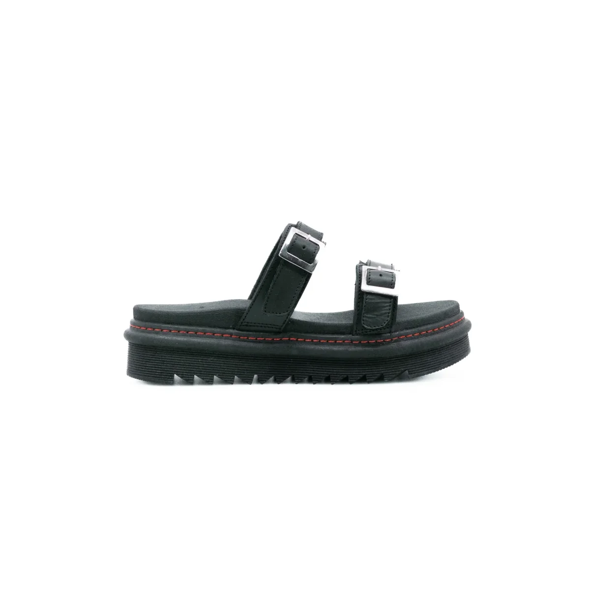 Sandalias Offlander, Tipo Romana, Piel Crazy, Negro, Dos Látigos