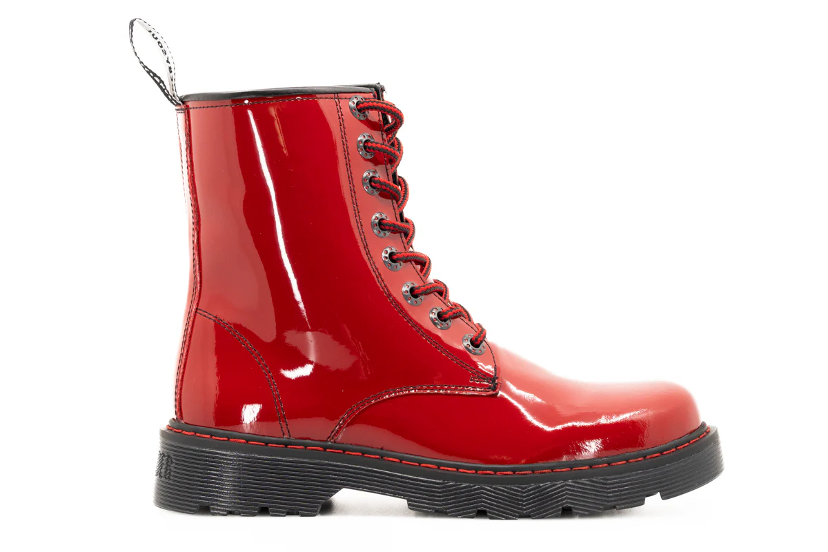 Botas Offlander, Tipo Militar, Piel Charol, Rojo