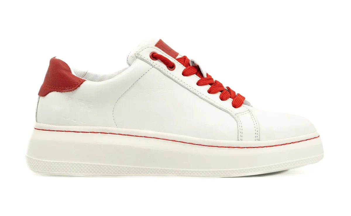 Tenis Offlander, Tipo Choclo, Piel Napa, Blanco y Rojo