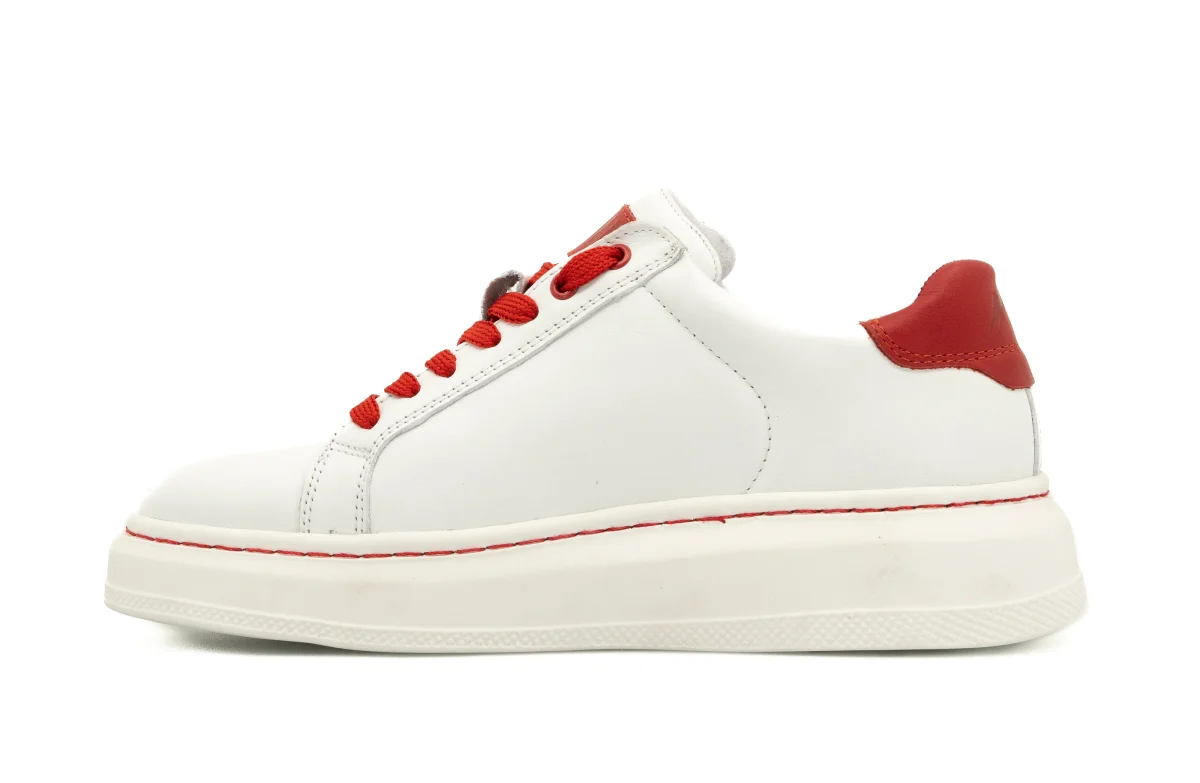 Tenis Offlander, Tipo Choclo, Piel Napa, Blanco y Rojo - Imagen 6