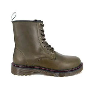 Botas Tipo Militar, Piel Crazy, Verde Olivo
